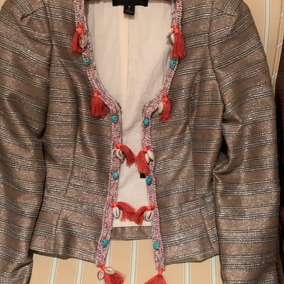 NWOT MAISON SCOTCH LUXURY CROPPED JACKET FRINGE SEASHELLS TURQUOISE EMBELLISHED - Picture 7 of 13